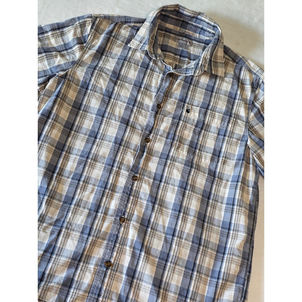 Carhartt Mens Relaxed Fit Plaid Short Sleeve Button Down Shirt Blue L 101551 991